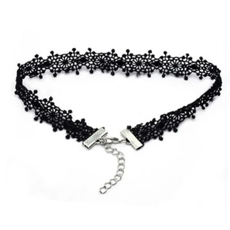 Black Сексуальные очаровательные черные кружевные Чокеры ожерелье s ожерелье для женщин модное ювелирное изделие готическое панк короткое ожерелье с татуировкой на ключице бижутерия - Окраска металла: Black