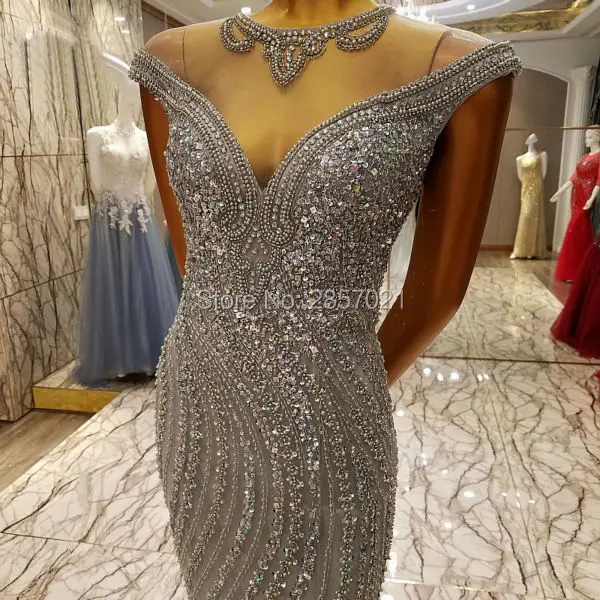 Sparkly Rhinestone Great Gatsby Prom Dresses Abendkleider 2017 Extreme Luxury Mermaid Evening Gowns Silver Crystal Formal Dress