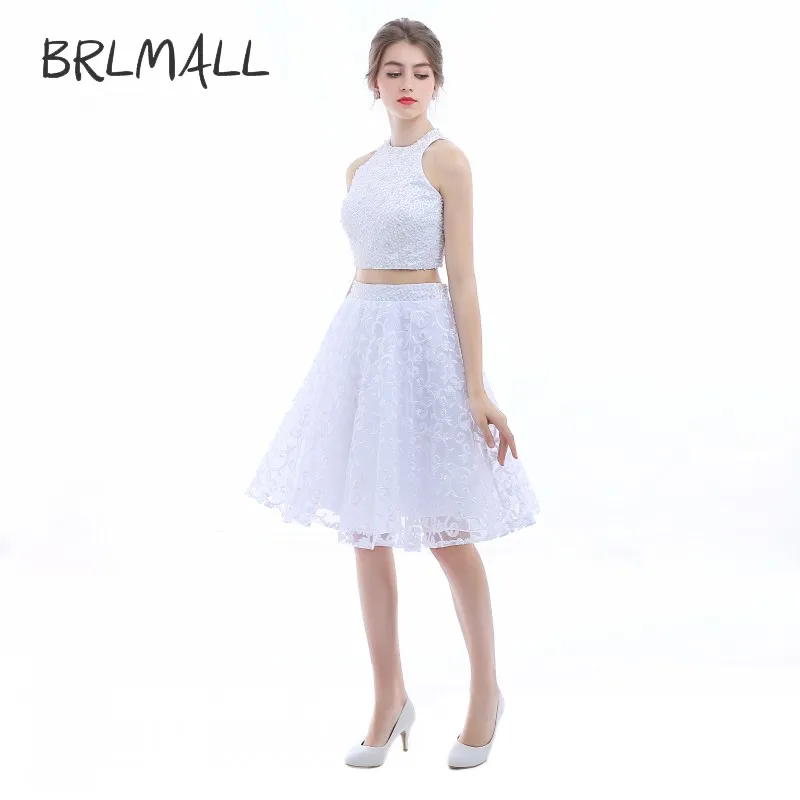 Brlmall женская холтер шеи короткие строки backless жемчуг топ кружева юбка из двух