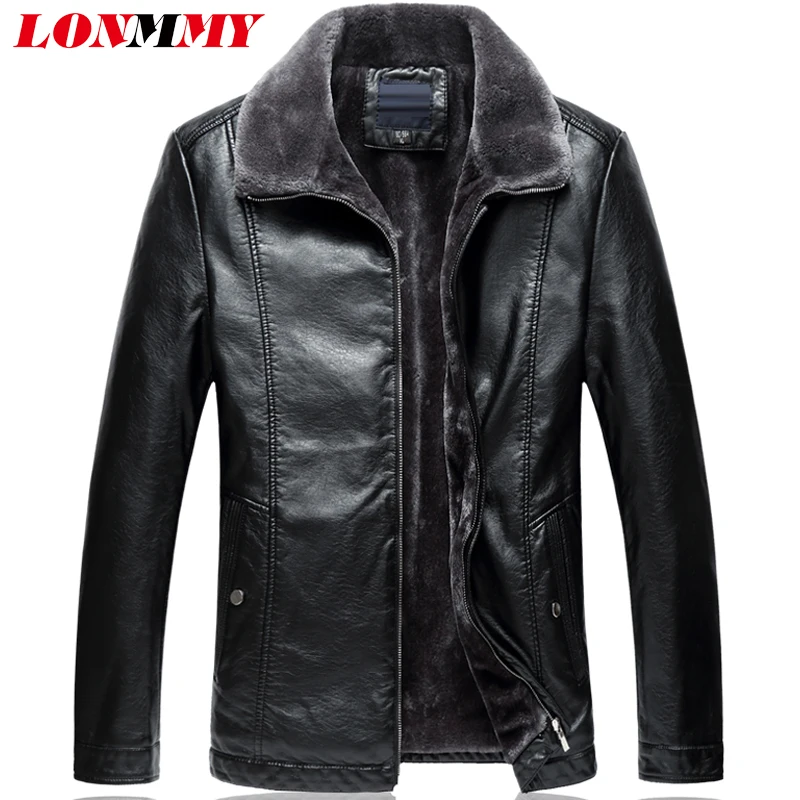 LONMMY 5XL 6XL кожаная куртка с меховым воротником мужская черная длинная Тренч