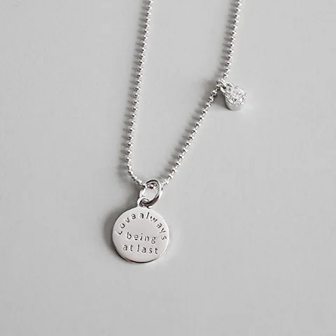 Подлинное ожерелье из стерлингового серебра 925 пробы с гравировкой буквы диск монета геометрический и циркониевый круглый кулон ювелирные изделия XLx317, 1 шт.