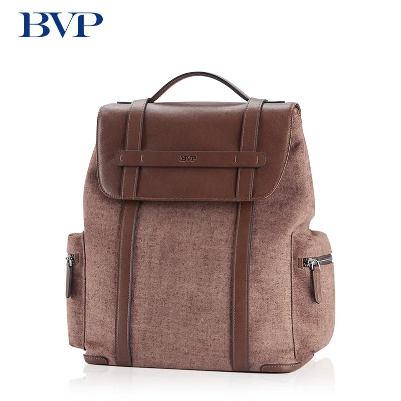 

High Quality Brand BVP Fashion Large Capacity Business Men's Cow Leather Backpack Leisure Travel Man 14" Laptop Shoulder Bag 50