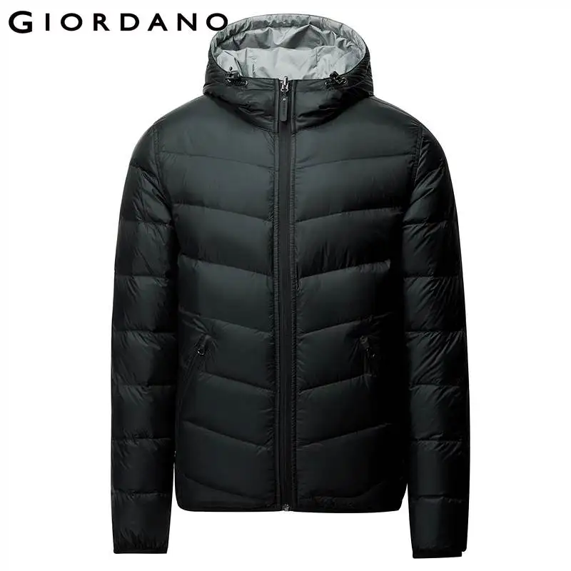 Giordano мужской двухсторонний пуховик из натурального утиного пуха, со съёмным капюшоном,выполнен в нескольких цветовых вариантах - Цвет: 09Black