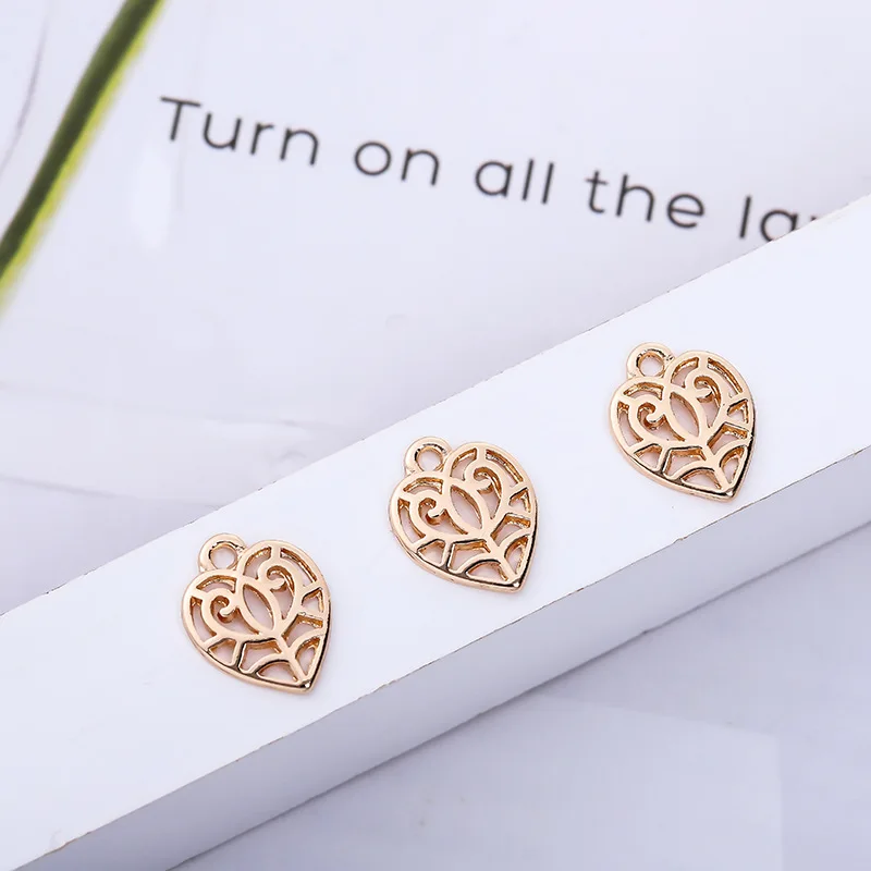 

Rose Gold Silver Flower Pattern Heart Necklace Pendant Metal Charms For Women Jewelry Making Accessories 50PCS