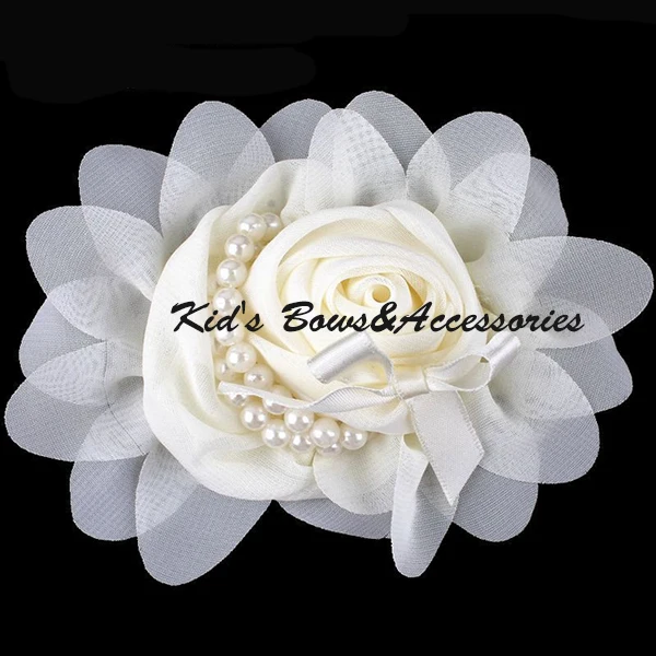 25 шт./лот Твердые Шифон Цветы Для детей повязки С Бисером Шелковой Ткани Diy