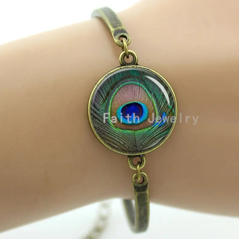 Браслет TAFREE с изображением павлиньих перьев очаровательное зеленое перо