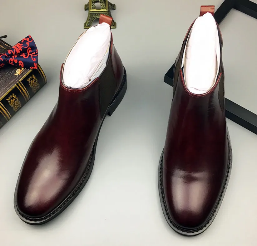 Мужские Ботильоны из натуральной кожи с круглым носком на резинке |