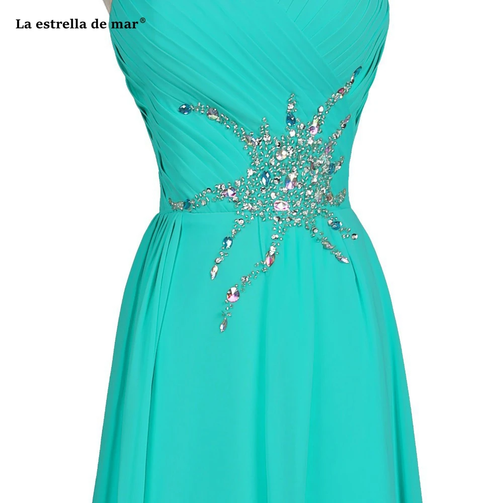 

vestido madrinha longo Hot Chiffon Off the Shoulder Crystal Backless A Line Turquoise Bridesmaid dresses plus size Wedding Party