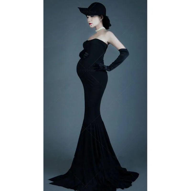 Рыбий хвост Vestidos Материнство фотография Реквизит беременность платье фотографии материнства платья для фотосъемки одежда с принтом стрельбы для беременных - Цвет: Черный