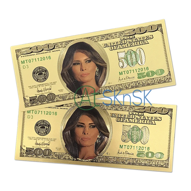 Fashion souvenir 500 dollars 24K gold foil banknote fake money American First lady Melania paper banknotes for gifts | Дом и сад
