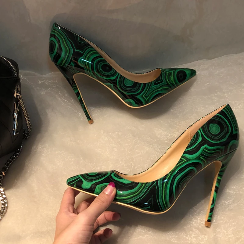 

2021 Fashion free shipping new green Patent Leather python Poined Toe Stiletto high heel shoe pump HIGH-HEELED SHOE dress shoes