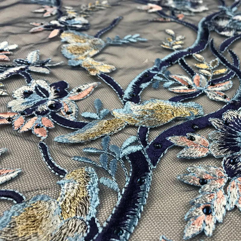 

120 см в ширину синий фиолетовый Водорастворимая чистая кружевная ткань для свадебного вечернего платья пальто L007