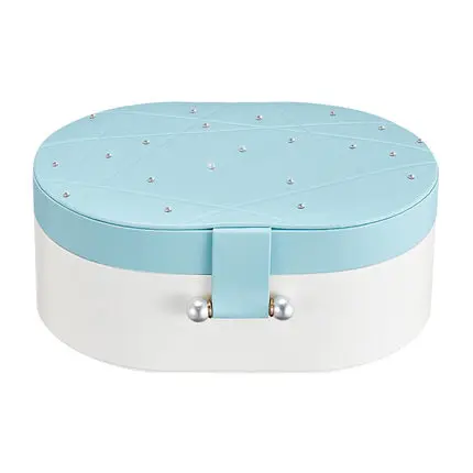 BLUE Oval Чехол grace, новинка, Кожаная Шкатулка принцессы для ювелирных изделий, ожерелье, розовая косметичка, чехол для ювелирных украшений, органайзер, подарки на свадьбу, день рождения - Цвет: BLUE Oval