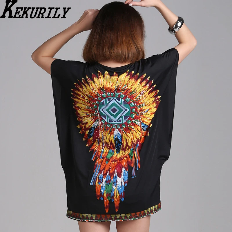 Женская летняя пляжная одежда богемная Цветочная футболка бохо платье туника
