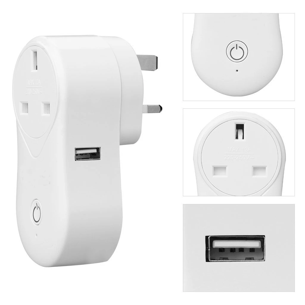 Умная штепсельная вилка WiFi с разъемом таймера и usb портом для зарядки розетка