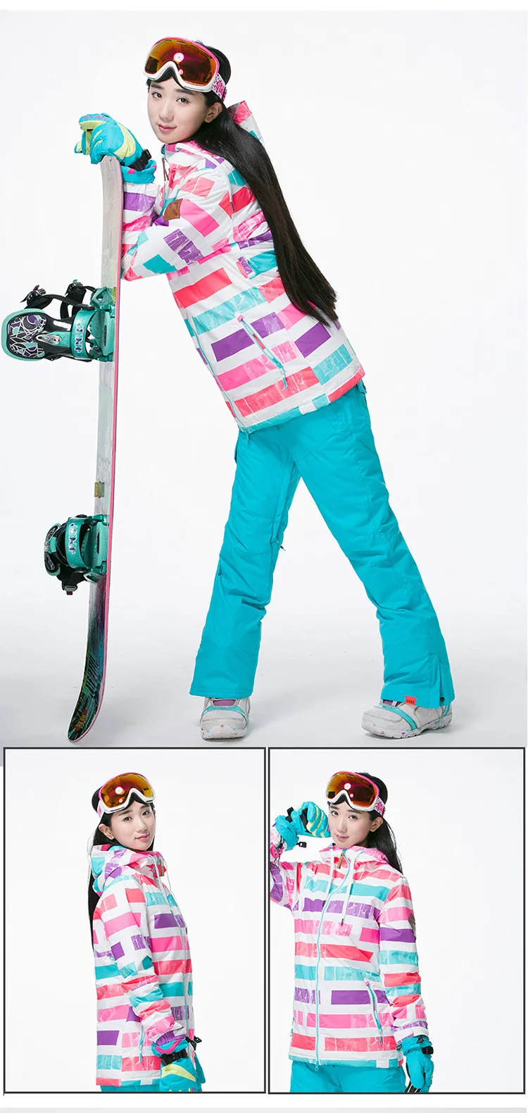 

GSOU SNOW Winter Women's Ski Suit Single Double Board Waterproof UV Protection Windproof Warm Ski Coat Size XS-L