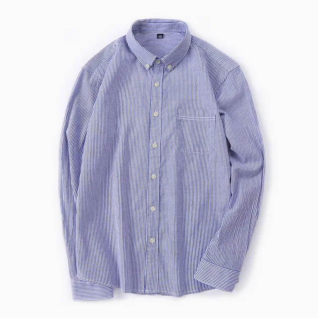 Super hot autumn new men's shirt cotton anti-wrinkle stripe Korean version of long sleeve P-201 | Мужская одежда