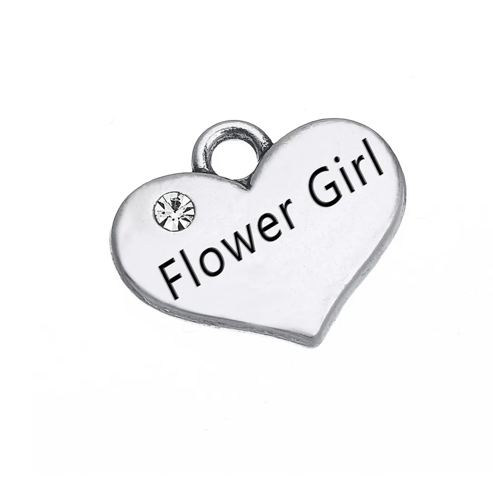 Flower girl Skyrim, 10 шт., семейный Шарм в виде сердца с кристаллами, для сестры, принцессы, дочери, папы, маленькой девочки, для племяшки, слово «сделай сам», плавающая подвеска, ювелирное изделие - Окраска металла: Flower girl