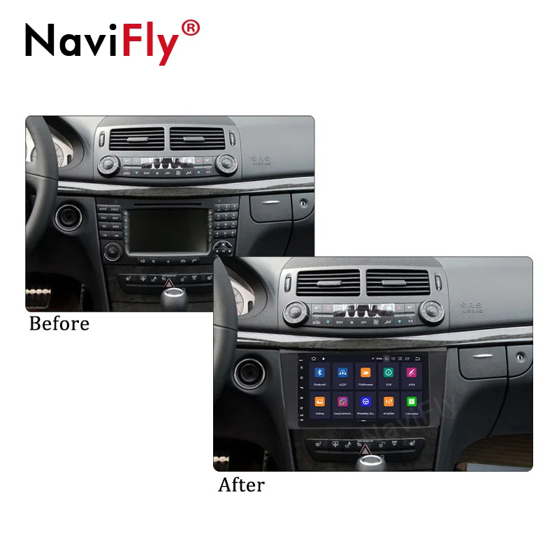 Автомобильный GPS навигатор NaviFly IPS экран DSP Android 9 0 8 '' для Mercedes Benz E class W211 E200 E220 E300