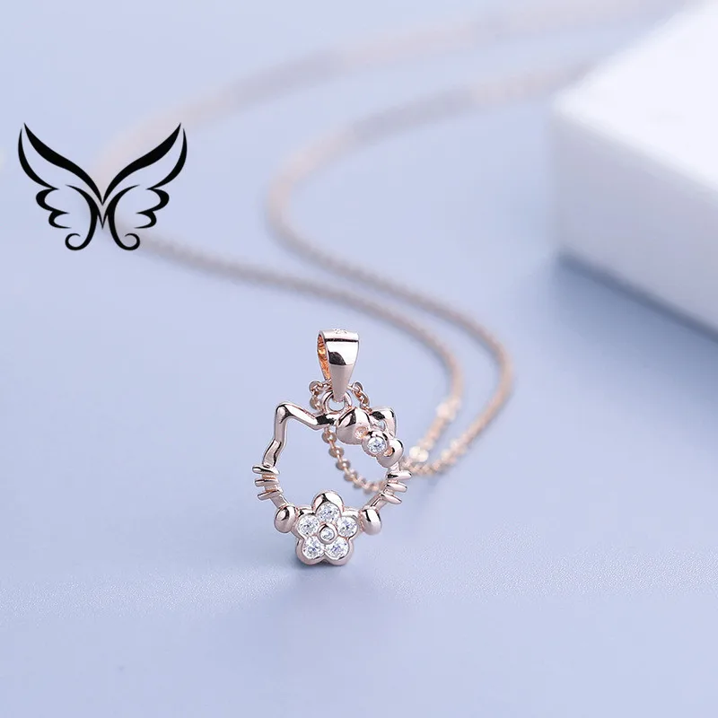 S925 silver Korean version popular cat pendant fashion necklace (with chain) female Festival Valentine's day gift | Украшения и