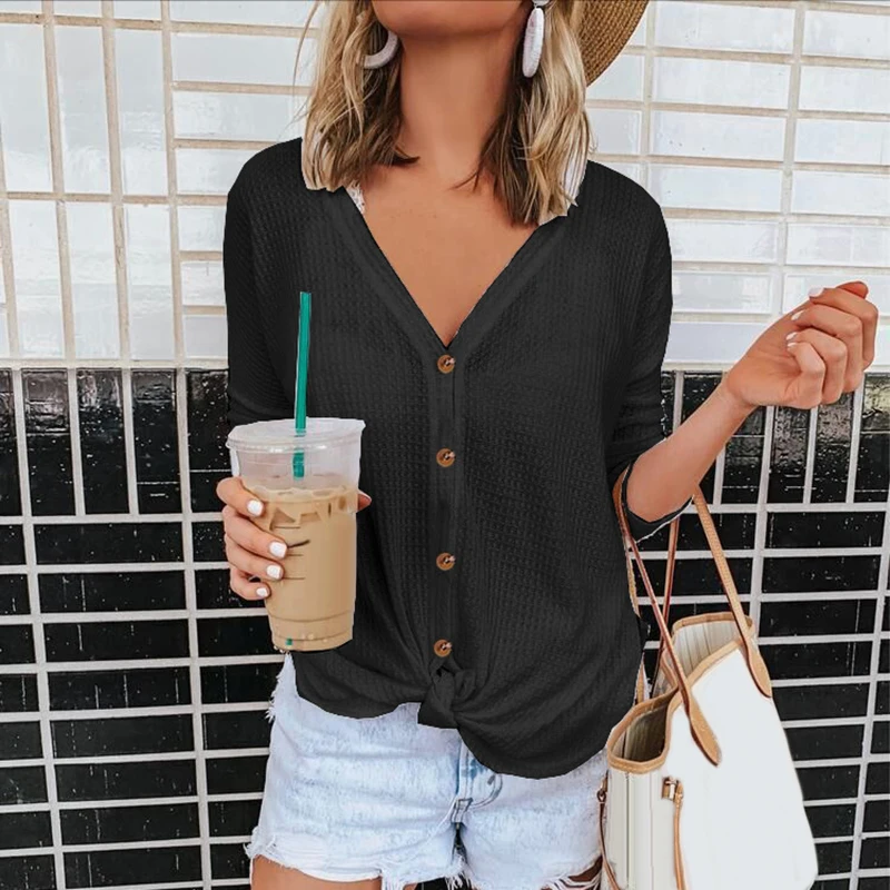 Женские повседневные топы больших размеров летние свободные с v-образным вырезом