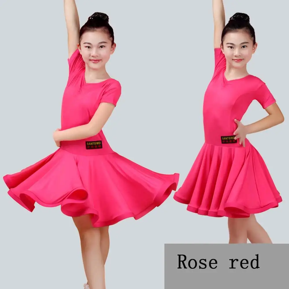 Rose Short Sleeve Девушка Латинской платье для танцев 3 вида цветов синий/розовый показывает девушка цыганские юбки индийские костюмы для детей презентации одежда - Цвет: Rose Short Sleeve