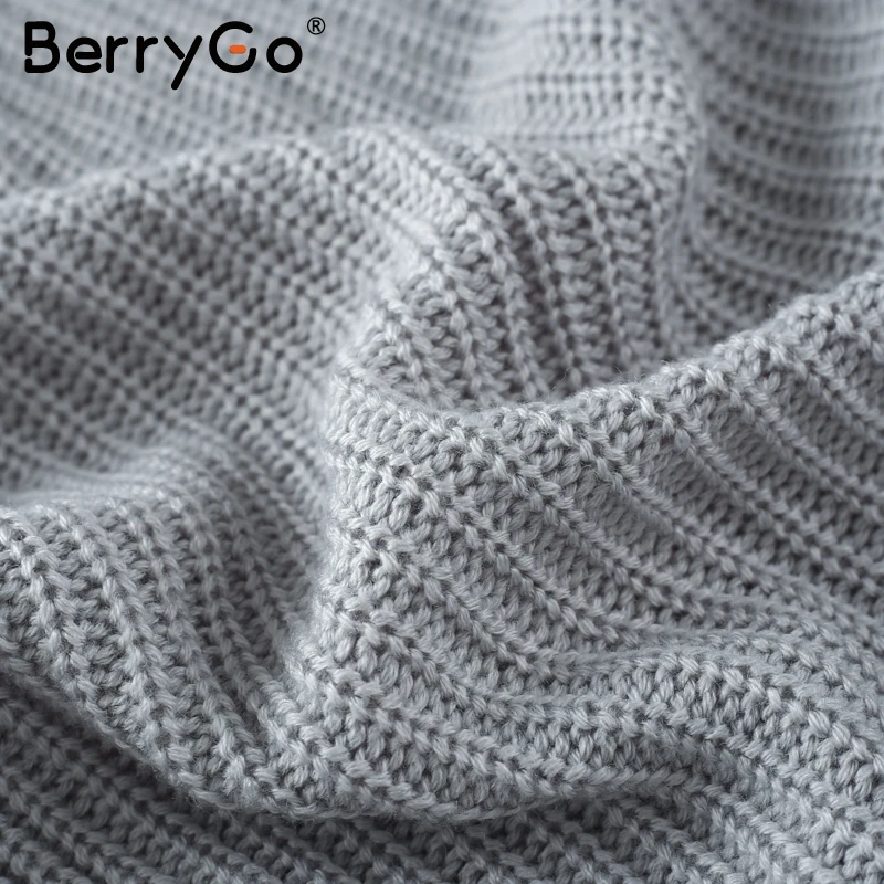 Женский вязаный пуловер с оборками BerryGo Свободный на одно плечо круглым вырезом