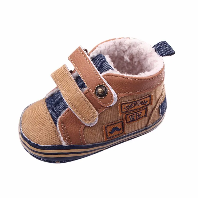 Модные Нескользящие зимние ботинки Bebe для новорожденных; обувь для маленьких мальчиков; детская обувь; Теплая обувь для первых шагов