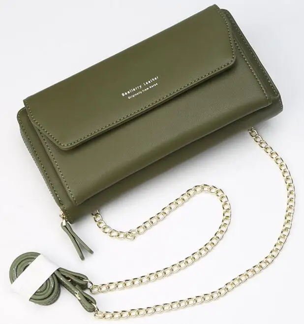 Army Green Модный женский кошелек-мессенджер на плечо, большая вместительность, держатель для карт, кошелек с металлическим ремешком - Цвет: Army Green