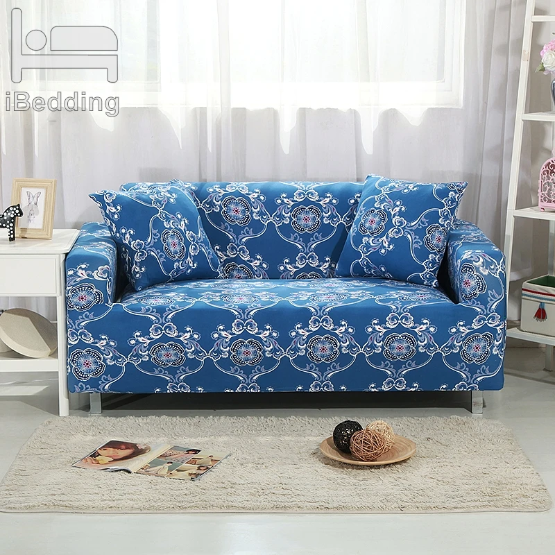 Элегантный синий узор эластичный диван протектор чехол для дивана скольжения