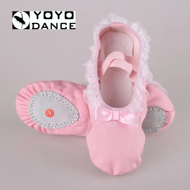 Size24/40 Подходит для 16-24 см Новый Розовый кружева балетки мягкая подошва девушки