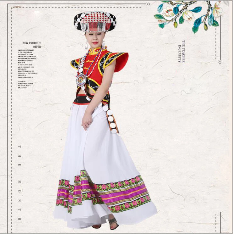 

China ethnic minority LiSu Race Lady Outfit Standard Traditional Handicraft Myanmar Tibet Yunnan Lisu Nationality Dance Costume