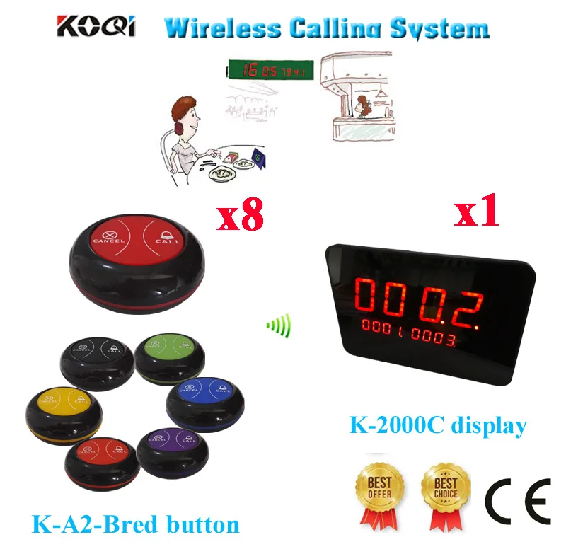 Wireless Pager System Wireless Table Service Call Button Pager Restaurant Paging 433.92MHZ Equipment(1 display+8 call button)