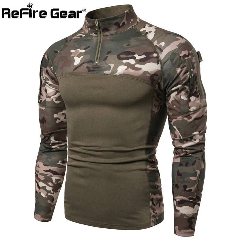 

ReFire Gear Camo Long Sleeve Tactical T-Shirts Men SWAT Soldiers Military Combat T Shirt Army Airsoft Paintball Slim Hunt Shirts