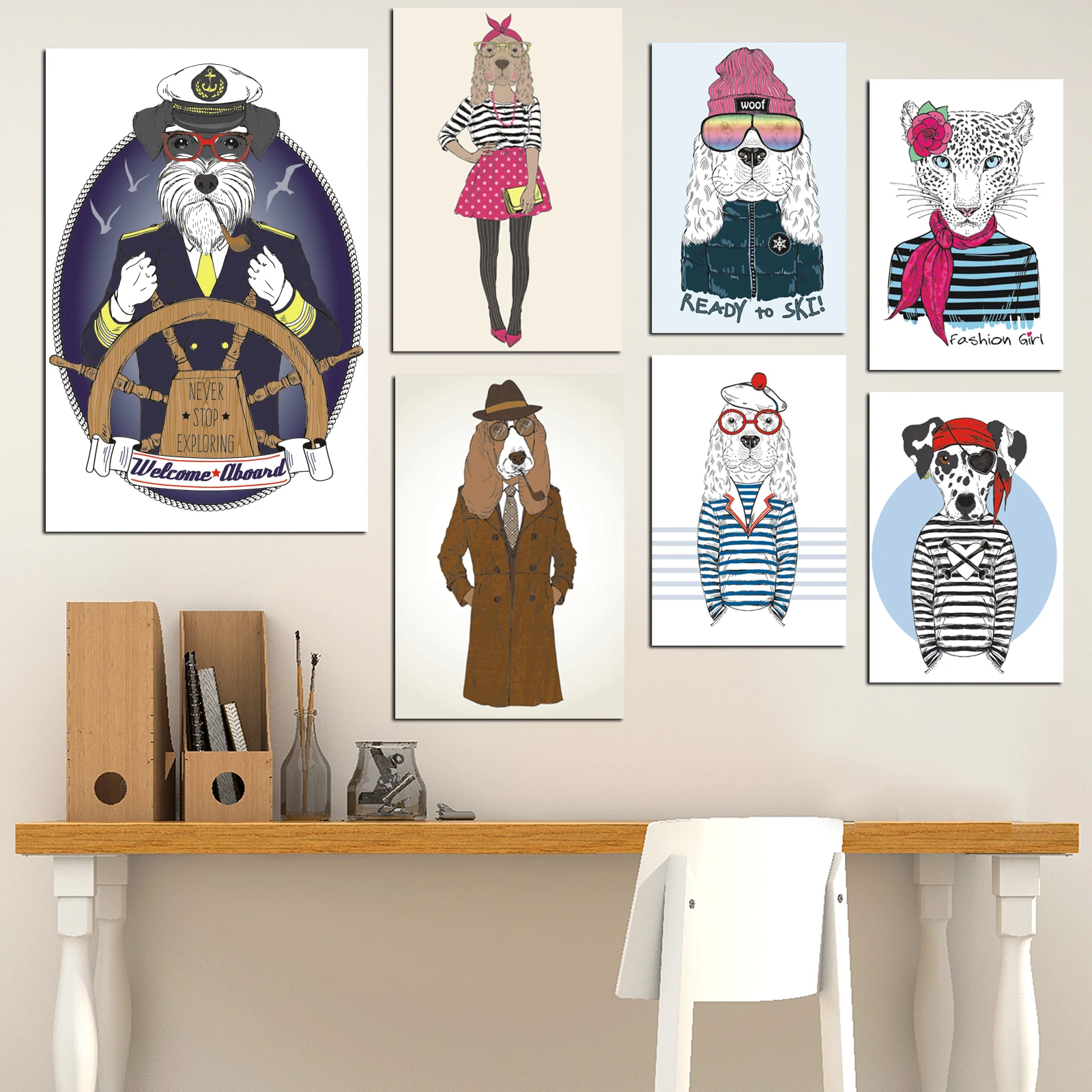 

Costume Deer Animal Abstract Wall Picture Art Posters and Prints Vintage Scroll Artwork Canvas Painting Nordic Decoration Home