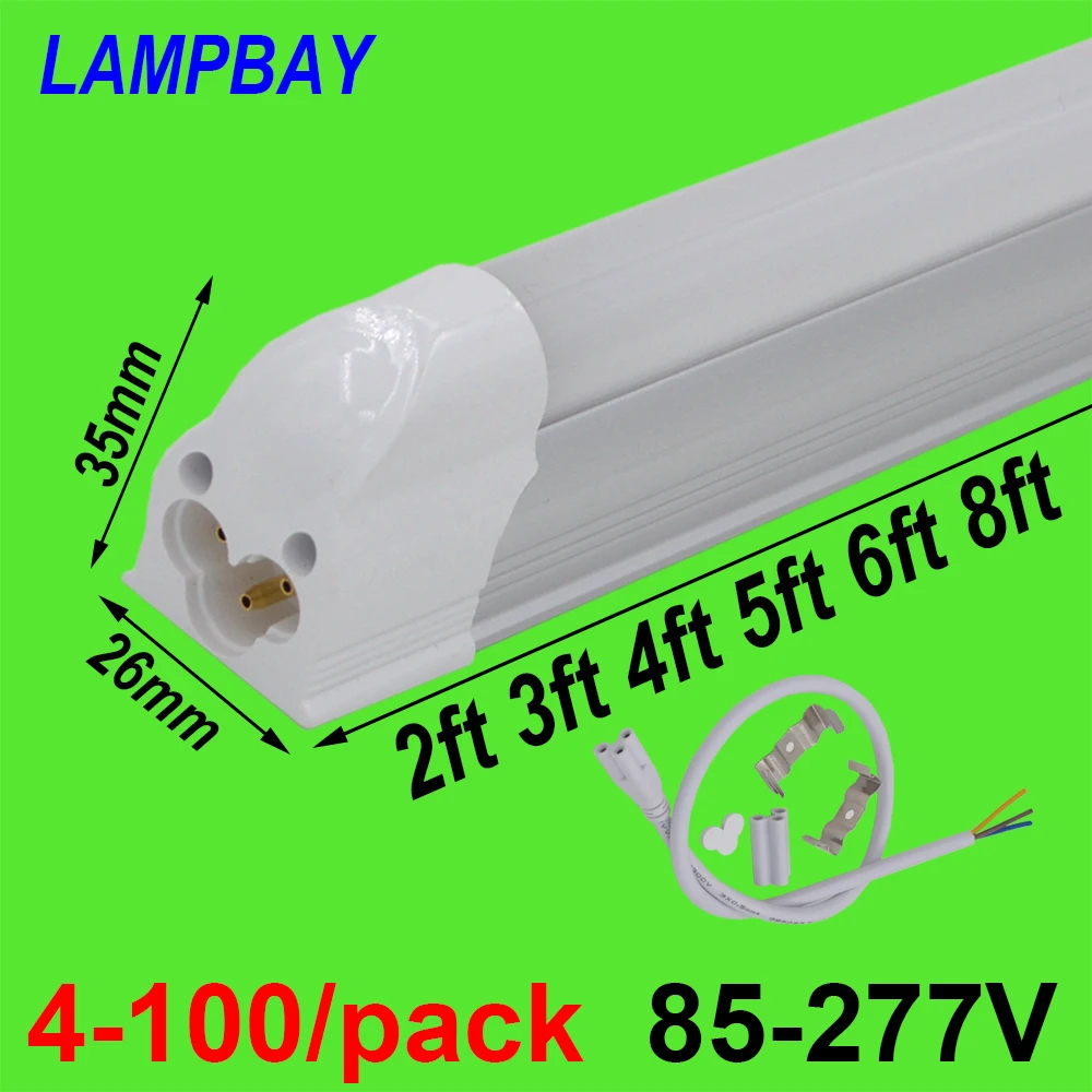 4-100/pack T5 Bulb Integrated Fixture 2ft 3ft 4ft 5ft 6ft 8ft LED Tube Light Linkable Slim Bar Lamp Linear Lighting 85-277V