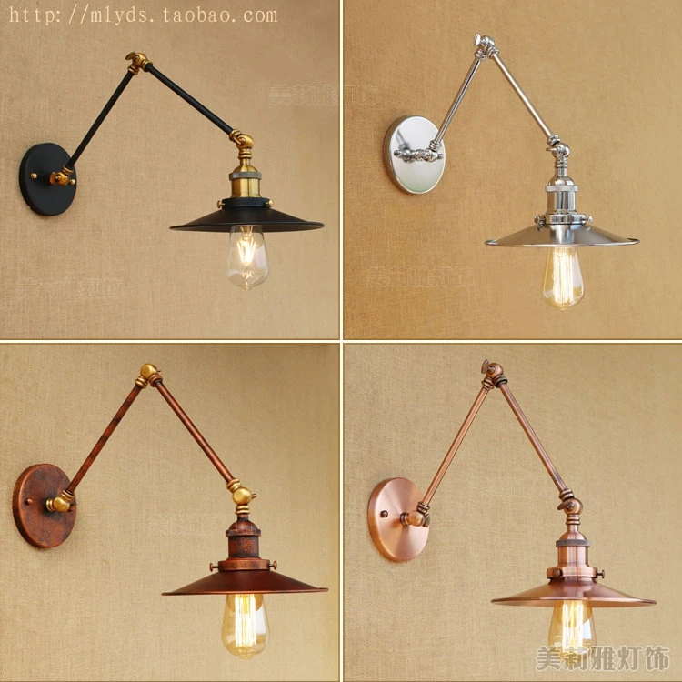 Goedkoop Loft Retro Mat Zwart Ijzer Schaduw Verstelbare Swing Arm Lezen Wandlampen Verlichting E27/e26 Blaker Voor Werkkamer Slaapkamer Bar Cafe