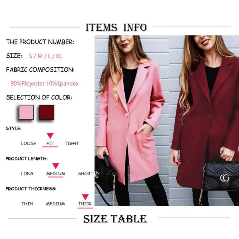 

Red Pink Long Jackets Women Winter Tops Elegant Outwear Fashion Long Sleeve Jacket Office Lady Outerwear Plus Size Clothing