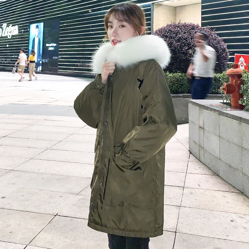 Высокое качество 2019 зимняя куртка женская с капюшоном меховым воротником