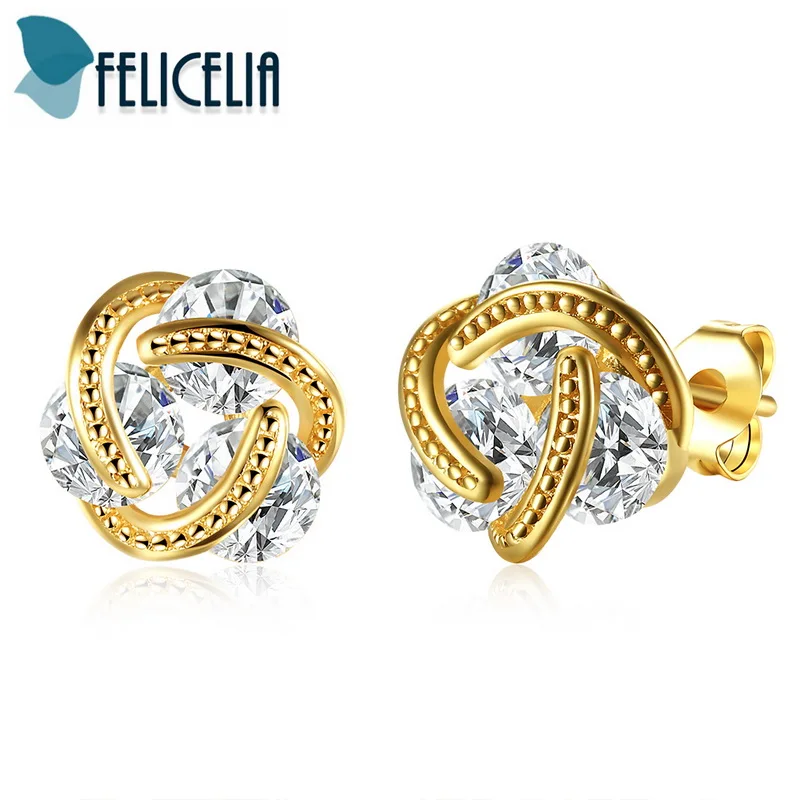 Модные Серебристые/золотистые/розовые золотистые серьги Felicia с кубическим