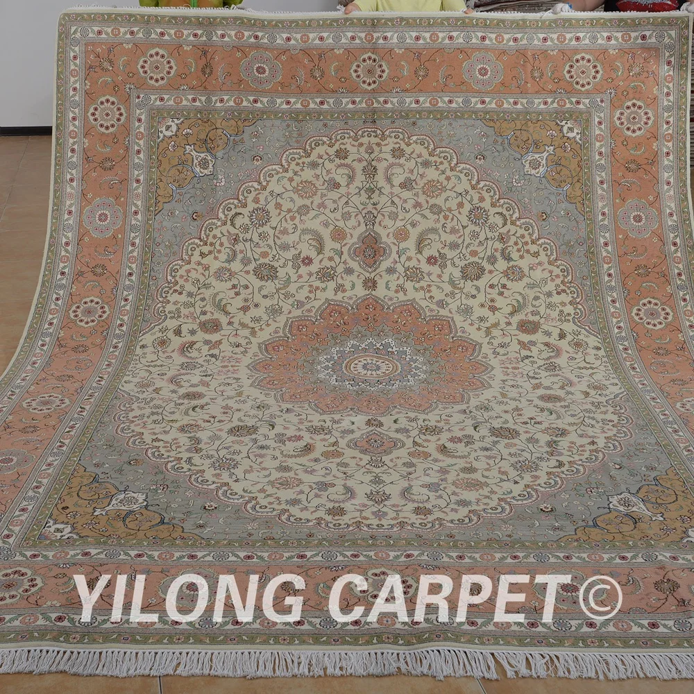 Yilong 8 'x 10' Vantage коврик Тебриз бежевый и розовый ковер Изысканная область шерсти