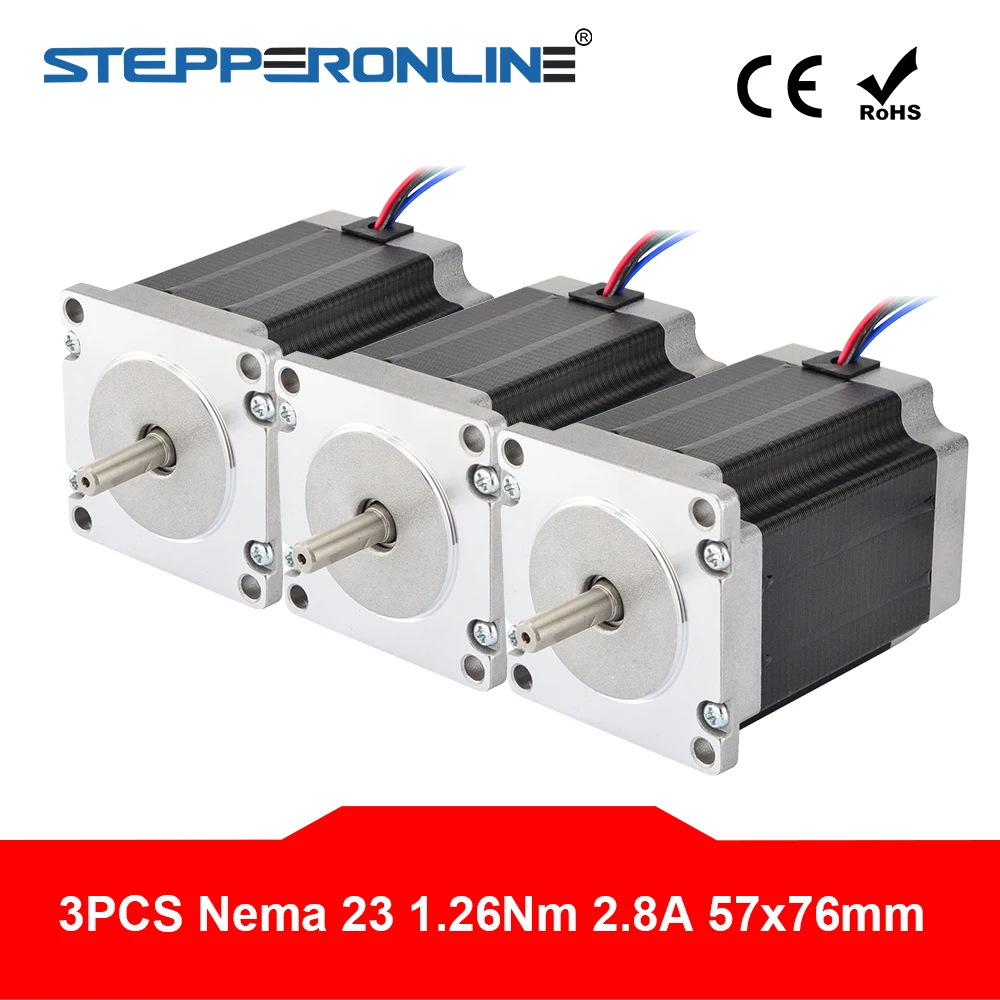 3 шт. Nema 23 шаговый двигатель 1.9Nm(269oz. Дюйма) 76 мм 2.8A 4-свинец Nema23 шаговый двигатель 6,35 мм вал DIY фрезерный станок с CNC фрезерный станок