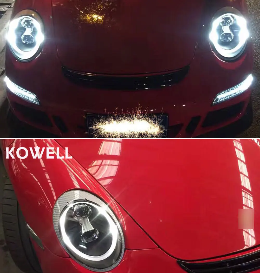 KOWELL автомобильный Стайлинг для Porsche 997 фары 2005-2009 для 997 фары светодиодные DRL передние Биксеноновые линзы двойной луч HID комплект