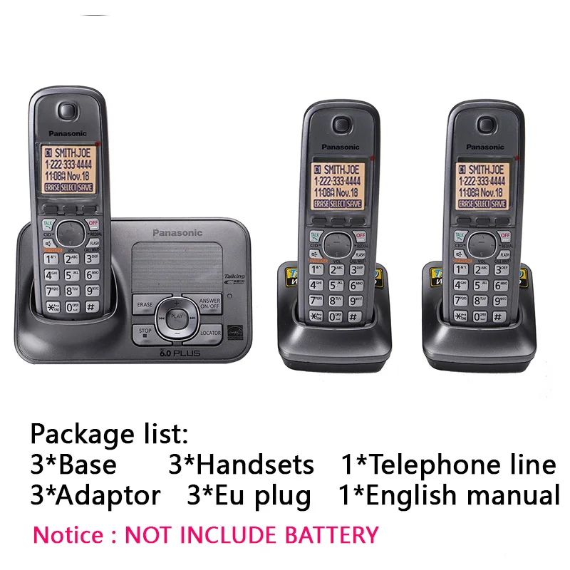 Three Handset Grey Цифровой беспроводной телефон с внутренней голосовой почтой, ЖК-стационарный беспроводной телефон для офиса, дома, бизнеса, серебряный - Цвет: Three Handset Grey