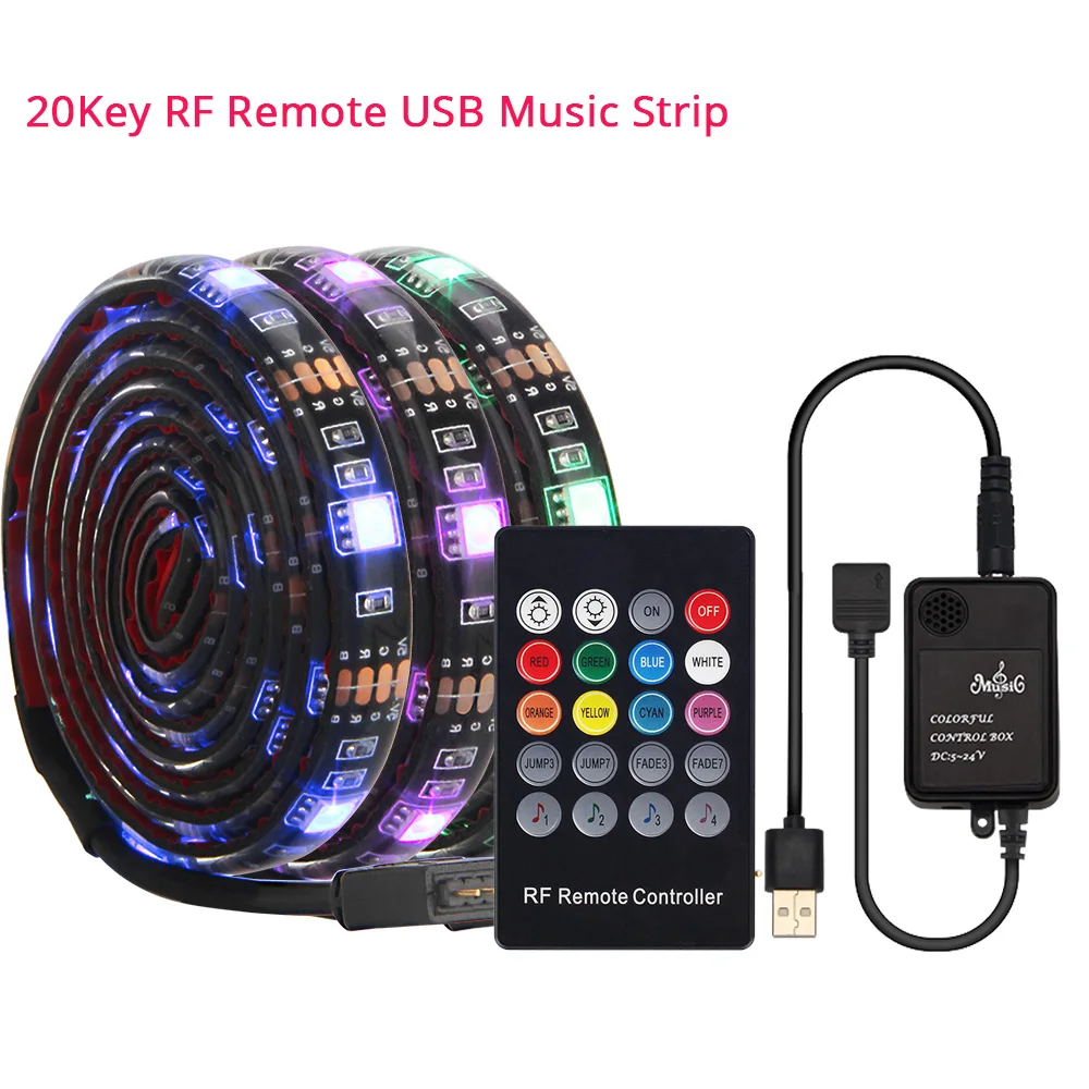 ТВ ПОДСВЕТКА RGB USB Светодиодная лента 5050 Водонепроницаемый DC 5 в USB светодиодный ленточный светильник с музыкальным контроллером/APP Bluetooth контроллер для ПК