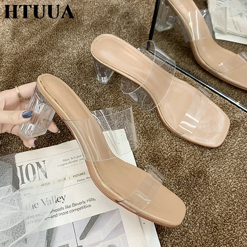 HTUUA 2019 модный прозрачный из ПВХ Для женщин шлёпанцы для пикантные женские