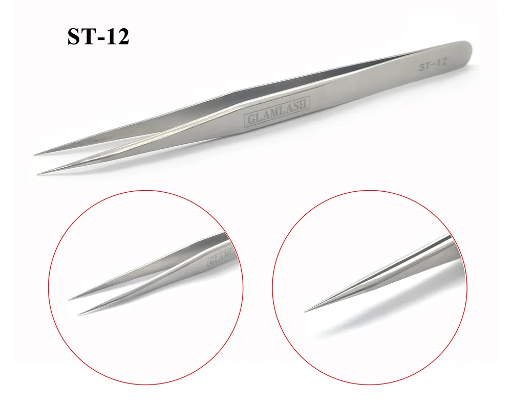 ST-12 Glamlash ST-11 ST-12 ST-14 ST-15 серии анти-статический Пинцет изогнутые пинцеты наконечник Прямой пинцет Инструмент для макияжа - Цвет: ST-12