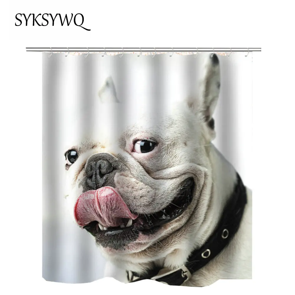 Curtain Bathroom Dog Shower Bulldog Douchegordijn Animal For The Sleep Pet Curtains Fabric | Дом и сад
