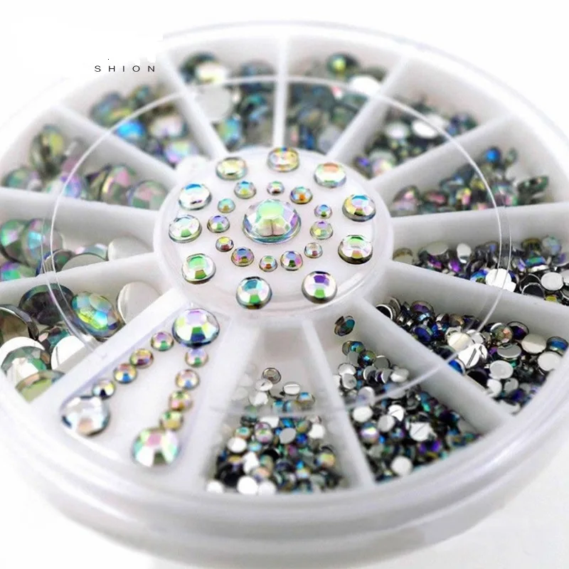 

Mix Sizes Crystal AB Glitter Rhinestone 3d Acrylic Nail Art Decoration Wheel Set DIY Beauty Nail Tools
