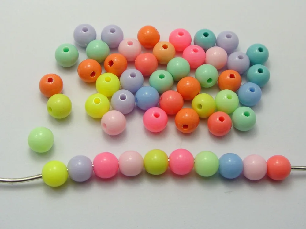 

200 Mixed Pastel Color Acrylic Round Beads 8mm Smooth Ball Spacer